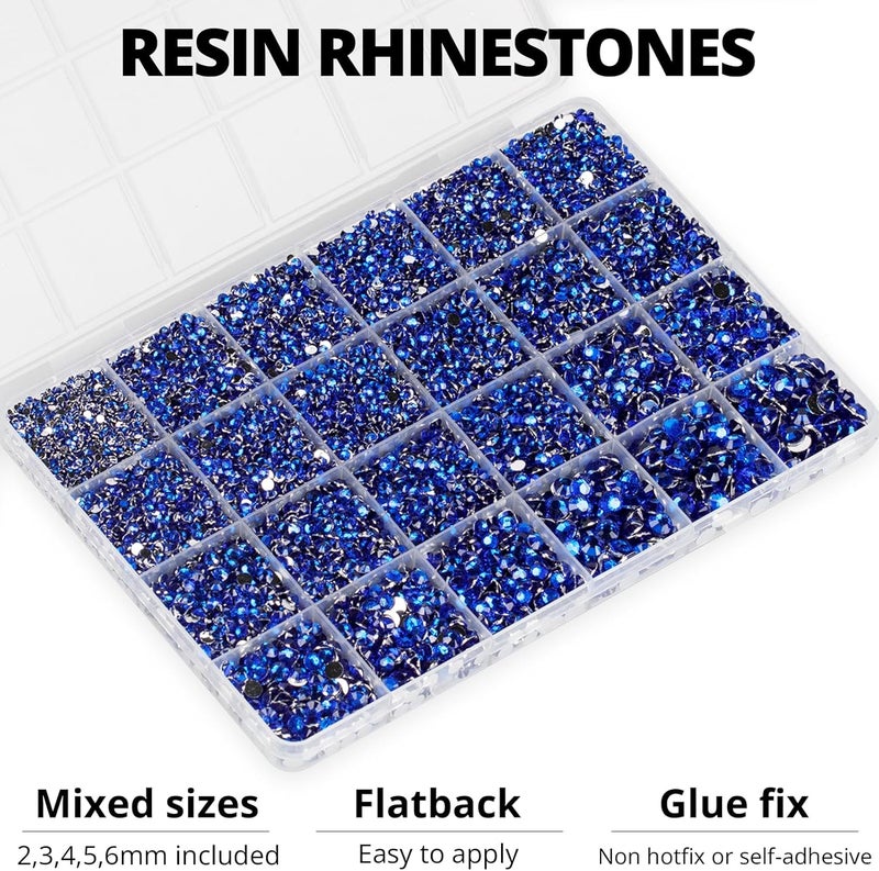 Worthofbest 20100Pcs Blue Resin Rhinestones 2,3,4,5,6mm Flatback for Bedazzling Crafting Crafts Clothing Clothes Fabric Shoes Nail Art, Royal Dark Navy Blue Flat Back Gems Diamonds Jewels Crystals Gemstones - Image 3